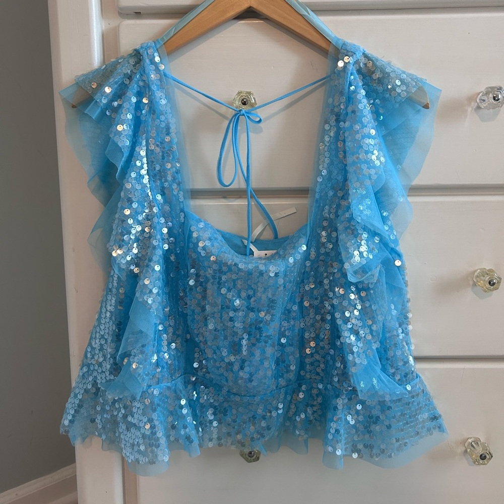 NWT Anthropologie sequin top sz M blue